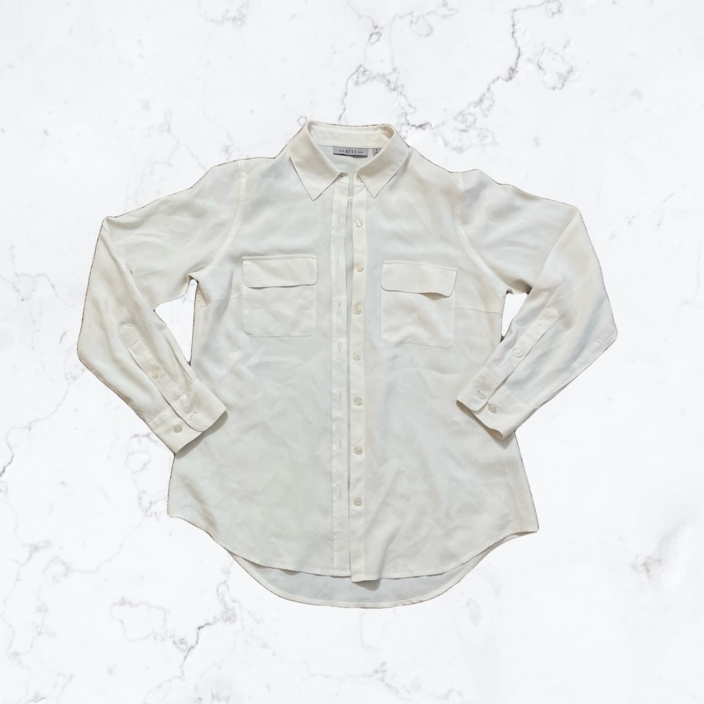 Nexx 100% Silk White Cream Button Down Top Blouse